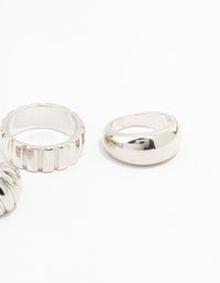 Rhodium Smooth & Ribbed Rings 3-Pack - link has visual effect only