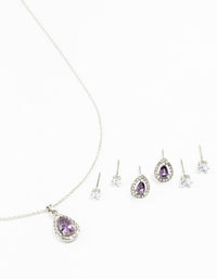 Rhodium Purple & Silver  Pear Earring & Necklace Set - link has visual effect only