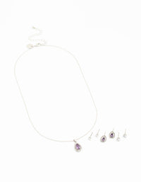 Rhodium Purple & Silver  Pear Earring & Necklace Set - link has visual effect only