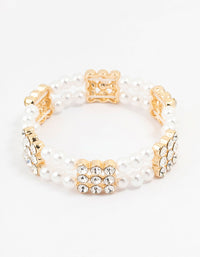 Gold Diamante & Pearl Multiple Layer Bracelet - link has visual effect only