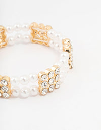 Gold Diamante & Pearl Multiple Layer Bracelet - link has visual effect only