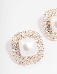 Rose Gold Large Pearl & Diamante Stud Earrings - link has visual effect only