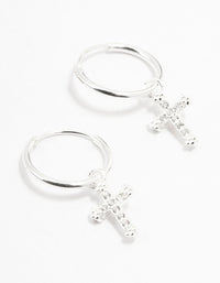 Sterling Silver Cubic Zirconia Cross Hoop Earrings - link has visual effect only