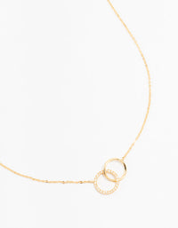 Gold Plated Pave Link Hoop Necklace - link has visual effect only