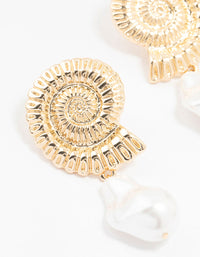 Gold Plated Shell And Pearls Drop Earrings - link has visual effect only