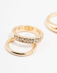 Gold Thick Diamante Band Rings 5-Pack - link has visual effect only