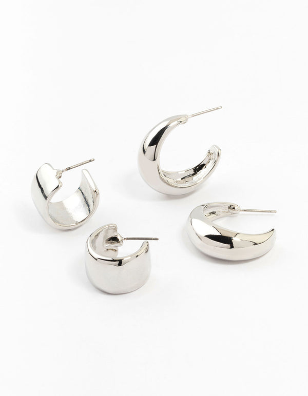 Silver Mixed Shape Hoop Earrings 2-Pack