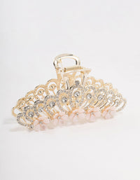 Silver Ornate Diamante & Flower Claw Clip - link has visual effect only