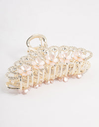 Silver Ornate Diamante & Flower Claw Clip - link has visual effect only