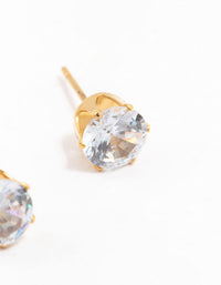 Gold Plated Stainless Steel Cubic Zirconia Stud Earrings 7 MM - link has visual effect only