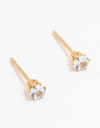 Gold Plated Stainless Steel Cubic Zirconia Stud Earrings 3 MM - link has visual effect only