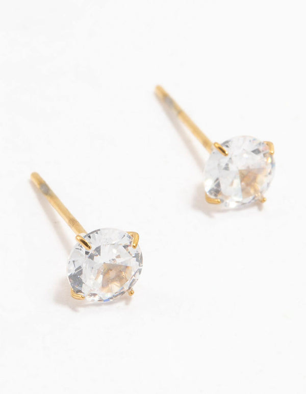 Gold Plated Stainless Steel Cubic Zirconia Stud Earrings 5 MM