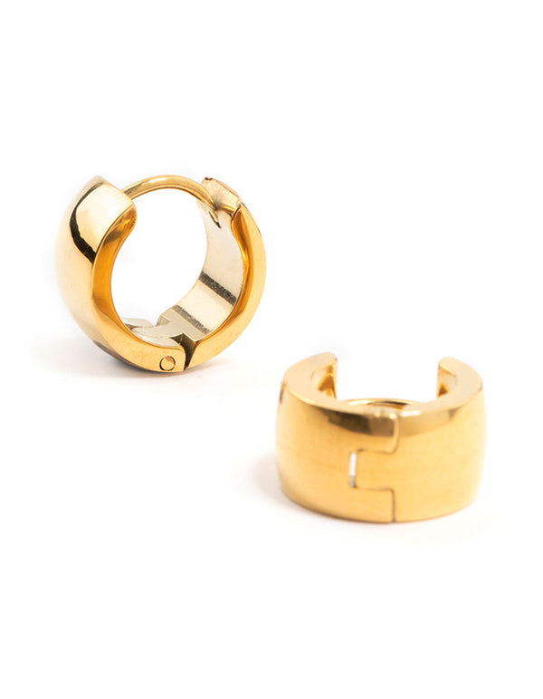 Gold Plated Stainless Steel Wide Round Huggie Earrings