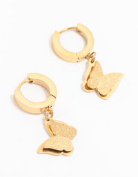 Waterproof Gold Plated Stainless Steel Butterfly Drop Huggie Earrings - link has visual effect only