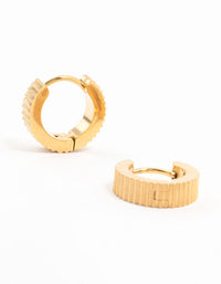 Gold Plated Stainless Steel Ribbed Wide Huggie Earrings - link has visual effect only