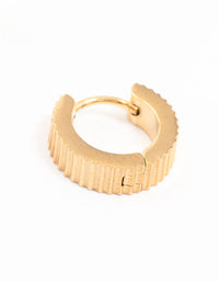 Gold Plated Stainless Steel Ribbed Wide Huggie Earrings - link has visual effect only