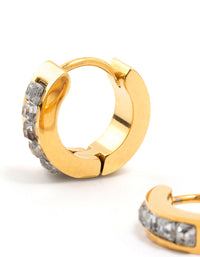 Gold Plated Stainless Steel Square Cut Diamante Huggie Earrings - link has visual effect only