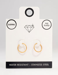 Waterproof Gold Plated Stainless Steel Sleeper Earrings 12 MM - link has visual effect only