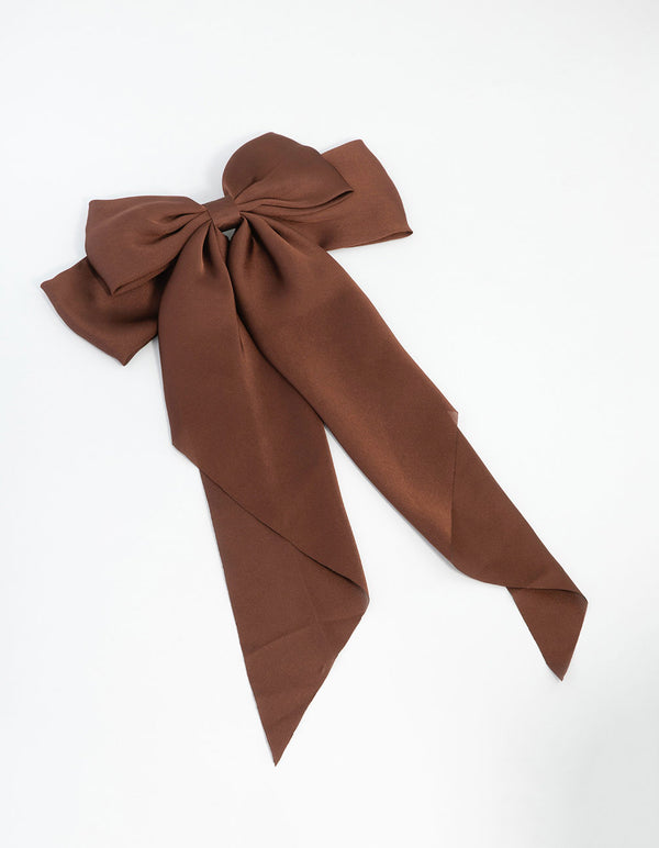 Brown Fabric Drop Bow Clip