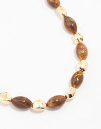 Brown Pearl & Gold Beaded Necklace - link has visual effect only