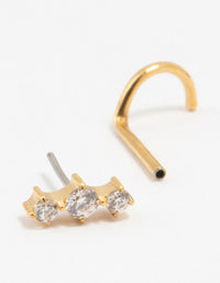 Gold Plated Surgical Steel Cubic Zirconia Trio Threadless Nose Stud - link has visual effect only