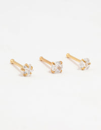 Gold Plated Titanium Graduating Cubic Zirconia Nose Studs 3-Pack - link has visual effect only