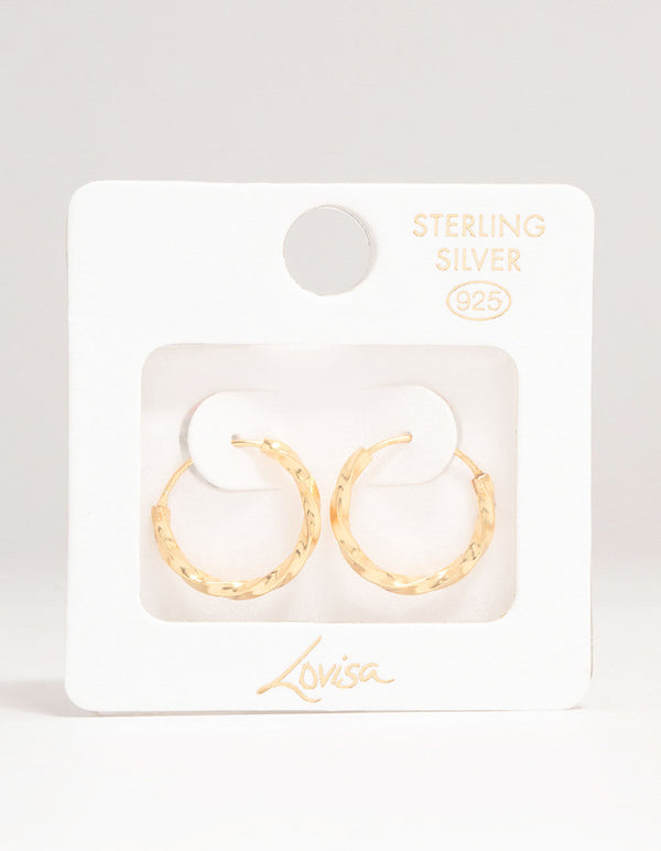 Gold Plated Sterling Silver Twisted Hoop Earrings 15MM