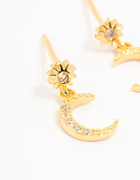 Gold Plated Sterling  Silver Celestial Cubic Zirconia Drop Earrings - link has visual effect only