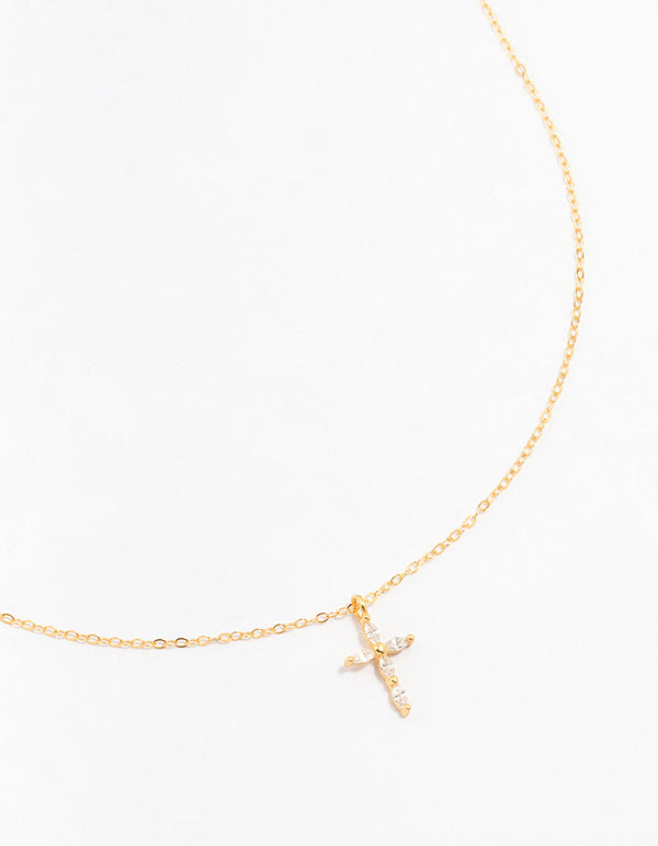 Gold Plated Sterling Silver Cubic Zirconia Cross Necklace