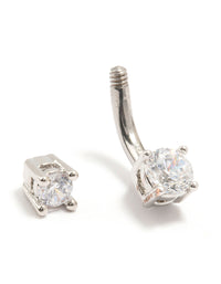 Surgical Steel Double Mini Cubic Zirconia Belly Bar - link has visual effect only