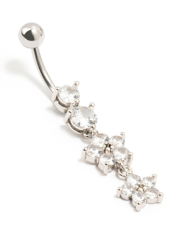 Surgical Steel Double Flower Drop Belly Bar