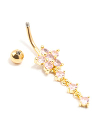 Gold Plated Surgical Steel Round Flower Drop Belly Bar - link has visual effect only