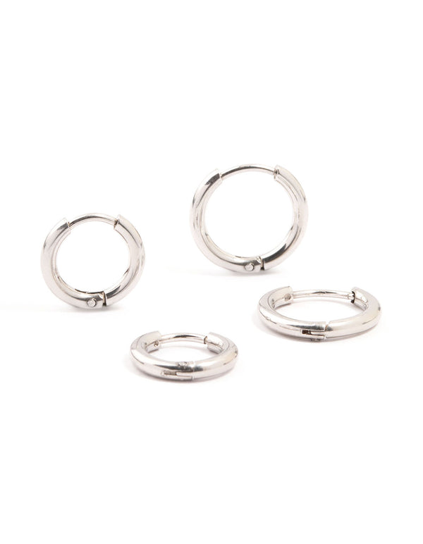 Waterproof Stainless Steel Medium Hoop Earrings 2-Pack