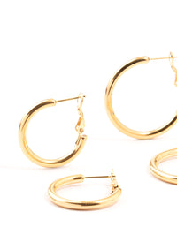 Waterproof Gold Plated Stainless Steel Large Basic Hoop Earrings 3-Pack - link has visual effect only