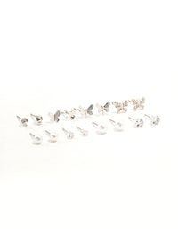 Silver Pearl Diamante Butterfly Earrings 8-Pack - link has visual effect only