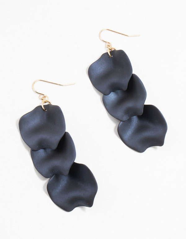 Gold & Black Pearlised Petal Drop Earrings