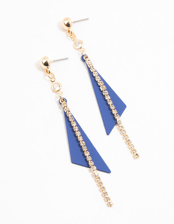 Gold & Blue Cup Chain Triangle Drop Earrings