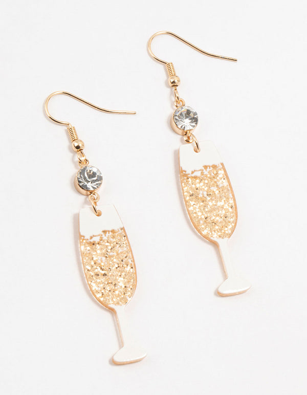 Acrylic Diamante Champagne Glass Drop Earrings