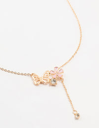 Gold Butterfly Flower Diamante Drop Necklace - link has visual effect only