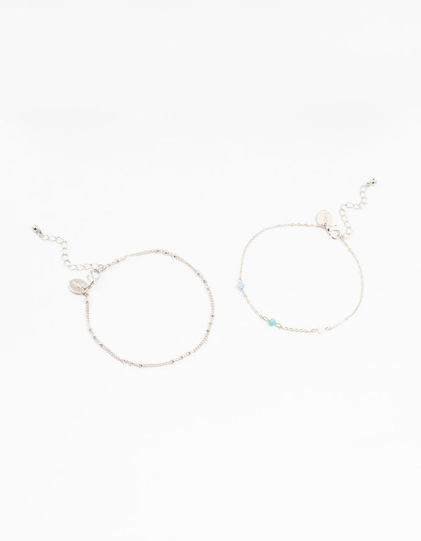 Silver Station Facet Beaded Anklets 2-Pack