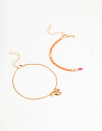 Gold Beaded Shell Anklets 2-Pack - link has visual effect only