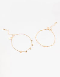 Gold Pearl Disc Pendant Anklets 2-Pack - link has visual effect only