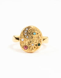 Waterproof Gold Plated Stainless Steel Celestial Cocktail Ring - link has visual effect only