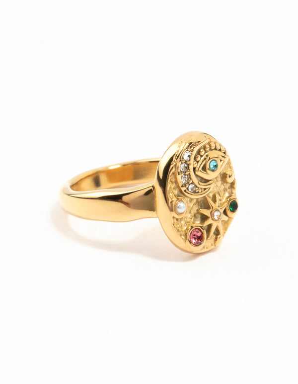 Waterproof Gold Plated Stainless Steel Celestial Cocktail Ring