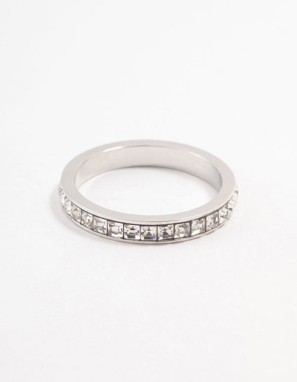 Waterproof Stainless Steel Cubic Zirconia Band Ring