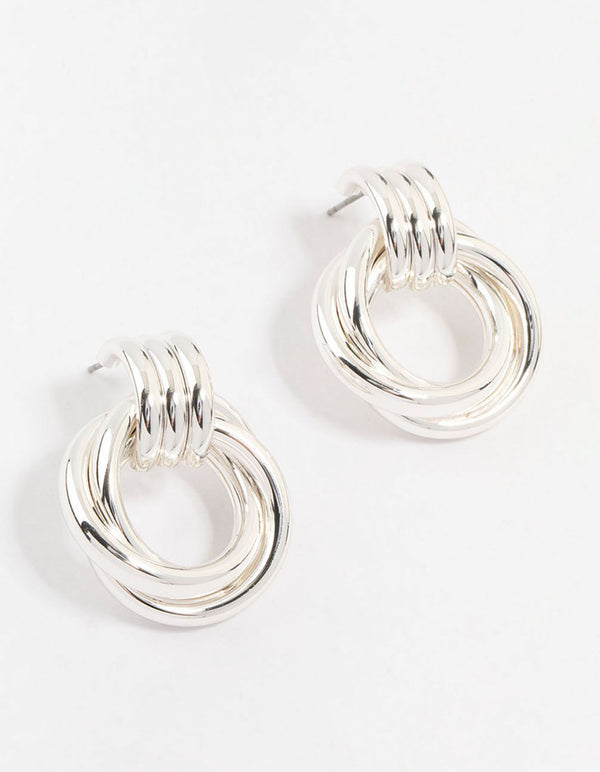 Silver Plated Circle Drop Stud Earrings