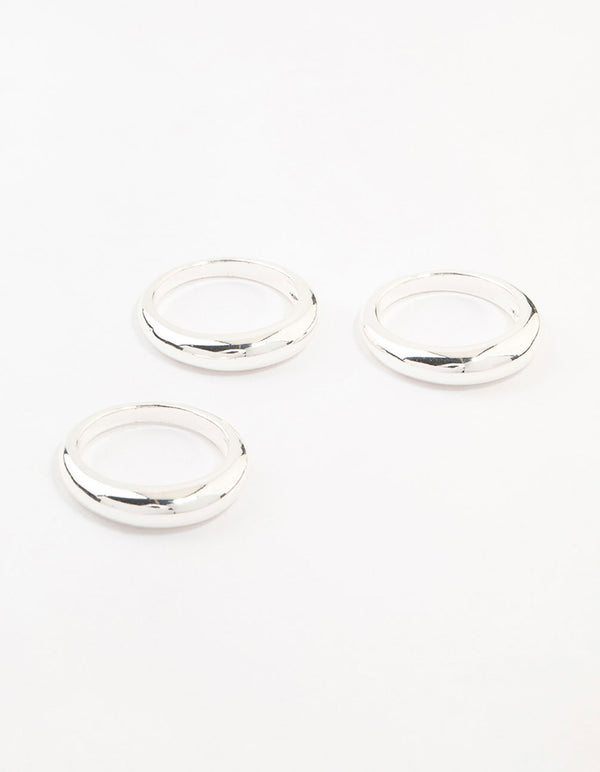 Silver Plated Medium Dome Rings 3-Pack