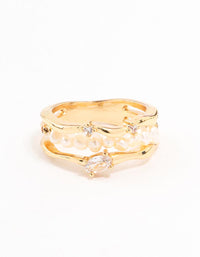 Gold Plated Nestled Pearl 3 Row Ring - link has visual effect only