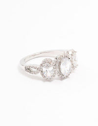 Rhodium Oval Trio Cubic Zirconia Ring - link has visual effect only