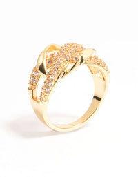 Gold Plated Pave X Link Cubic Zirconia Ring - link has visual effect only